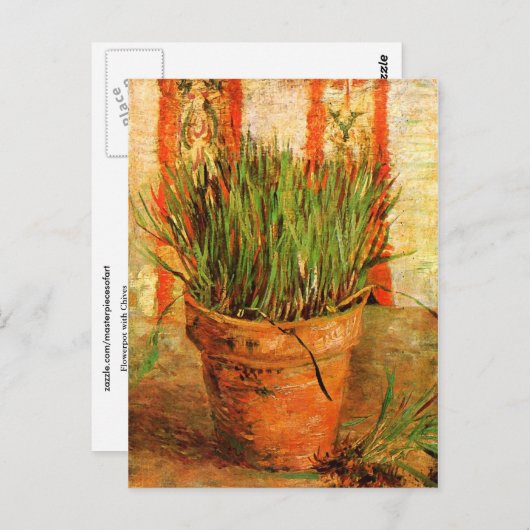 Flowerpot met Chives (F337) Van Gogh Fine Art Briefkaart (Voorkant / Achterkant)