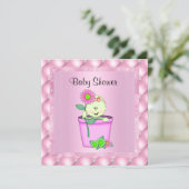 FLOWERPOT PINK BABY SHOWER INVITATION diamant new Kaart (Staand voorkant)