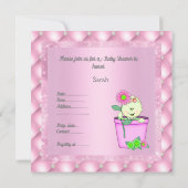 FLOWERPOT PINK BABY SHOWER INVITATION diamant new Kaart (Achterkant)