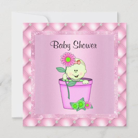 FLOWERPOT PINK BABY SHOWER INVITATION diamant new Kaart (Voorkant)