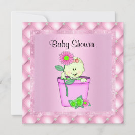 FLOWERPOT PINK BABY SHOWER INVITATION diamant new Kaart