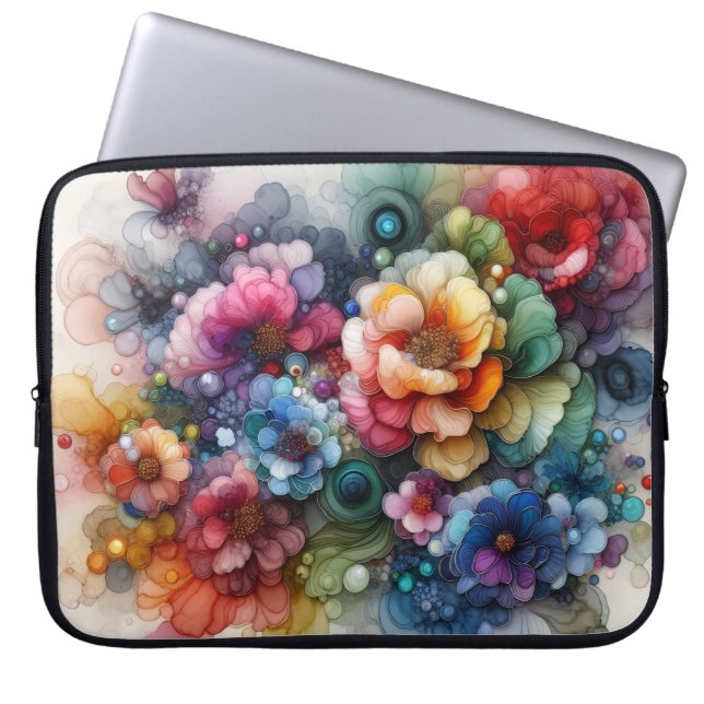 Flowers Alcohol Ink Laptop Sleeve (Voorkant)