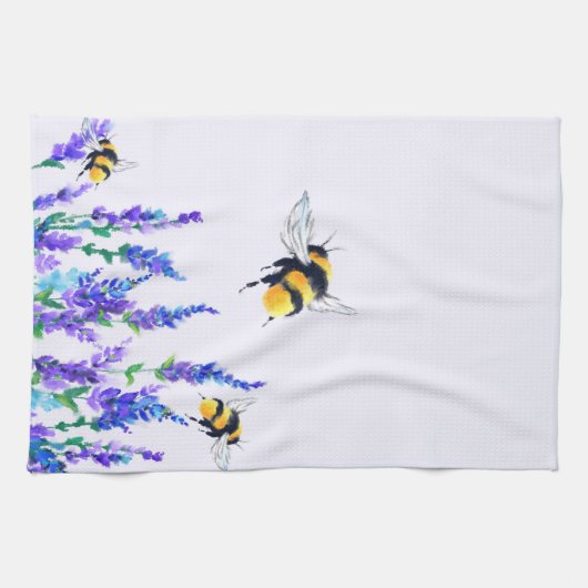 Flowers and Bees Flying Kitchen Towel Theedoek (Horizontaal)