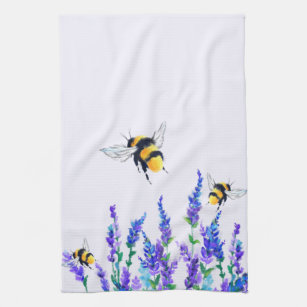 Flowers and Bees Flying Kitchen Towel Theedoek