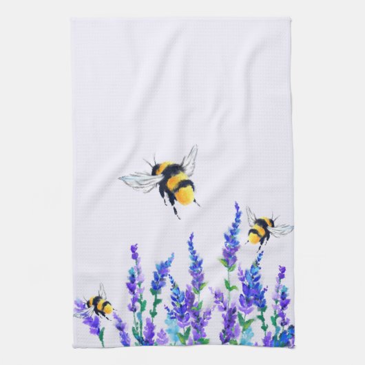 Flowers and Bees Flying Kitchen Towel Theedoek (Verticaal)