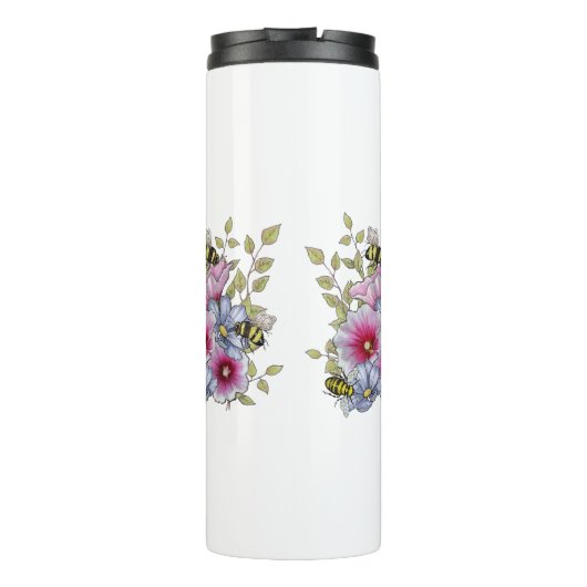 Flowers and Bees, Freehand Botanical Art Thermosbeker (Achterkant)