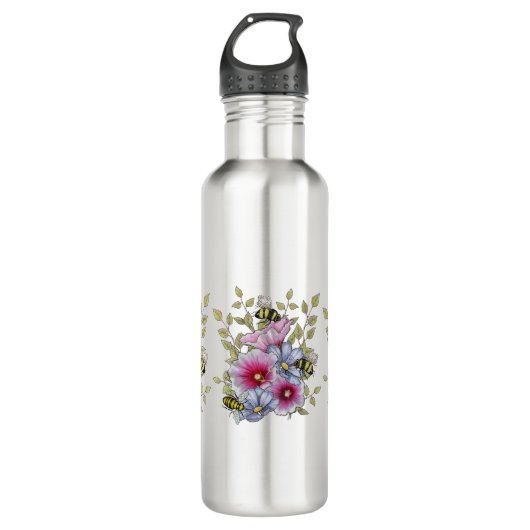 Flowers and Bees, Freehand Botanical Art Waterfles (Voorkant)