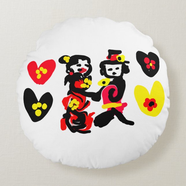 Flowers and black and red Valentine day Rond Kussen (Voorkant)