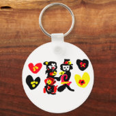 Flowers and black and red Valentine day Sleutelhanger (Voorkant)
