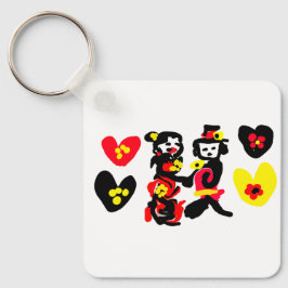 Flowers and black and red Valentine day Sleutelhanger