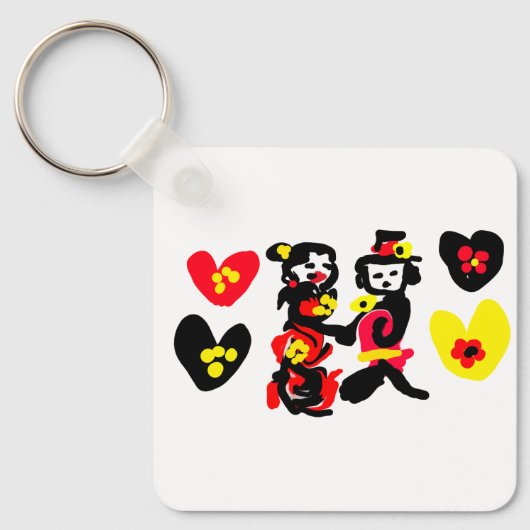 Flowers and black and red Valentine day Sleutelhanger (Voorkant)