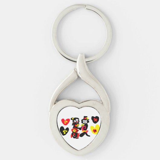 Flowers and black and red Valentine day Sleutelhanger (Voorkant)