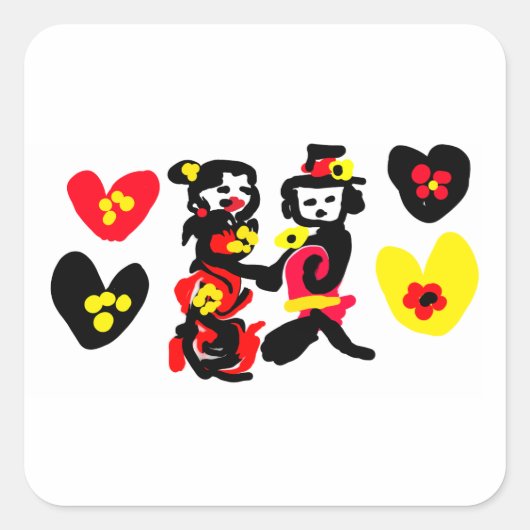 Flowers and black and red Valentine day Vierkante Sticker (Voorkant)