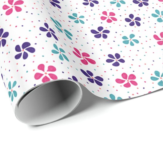 Flowers and Dots Floral Pattern Cadeaupapier (Rol Hoek)