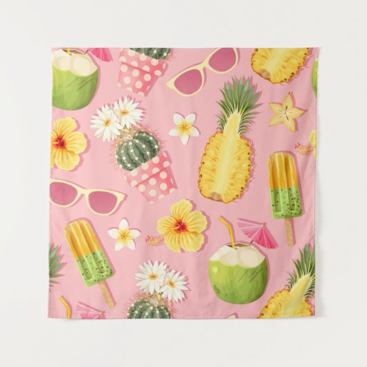 Flowers and exotic fruits vintage seamless pattern wandkleed (Voorkant)