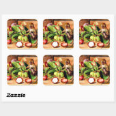 Flowers and fruit of Mangosteen; Singapore Monkey Vierkante Sticker (Vel)