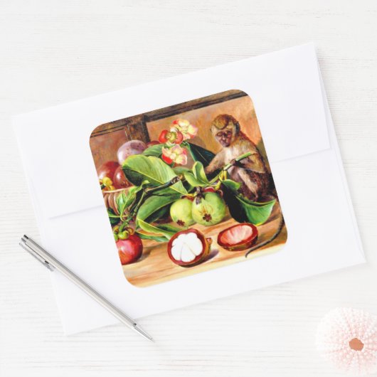 Flowers and fruit of Mangosteen; Singapore Monkey Vierkante Sticker (Envelop)