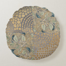 Flowers and Golden Giraffe Skin, Grey Background Rond Kussen