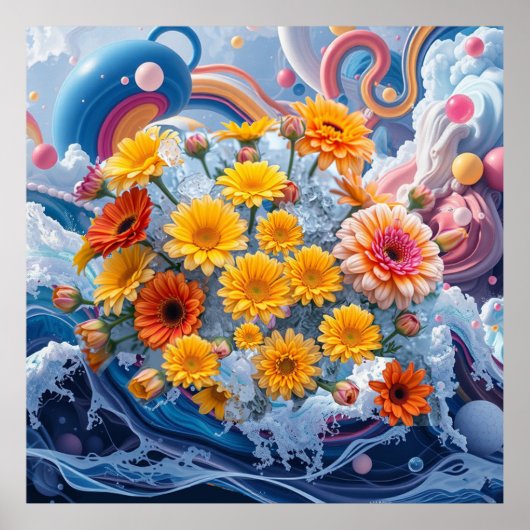 Flowers and Ocean Waves Poster (Voorkant)