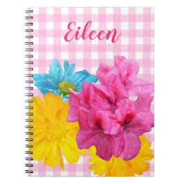 Flowers and Pink Gingham Notitieboek