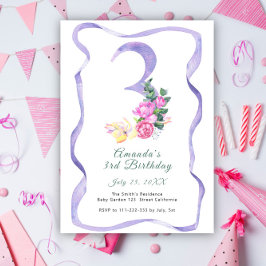 Flowers and ribbon number 3rd Birthday Party Kaart