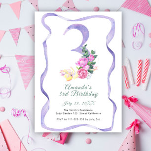Flowers and ribbon number 3rd Birthday Party Kaart