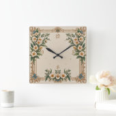 Flowers Art Deco Vierkante Klok (Huis)