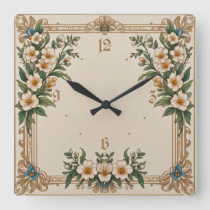 Flowers Art Deco Vierkante Klok