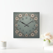 Flowers Art Deco Vierkante Klok (Huis)