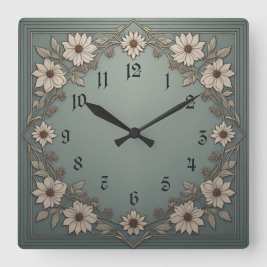 Flowers Art Deco Vierkante Klok (Voorkant)