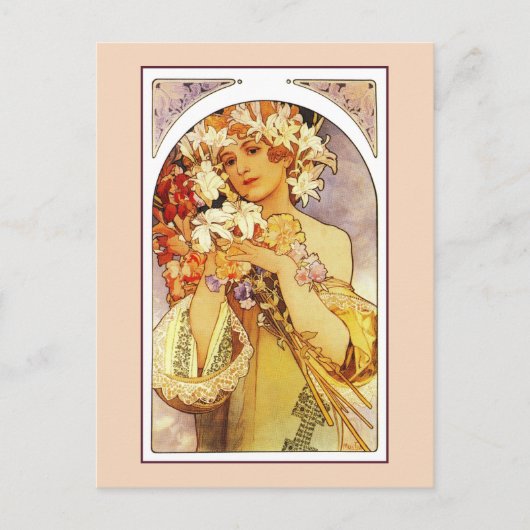 Flowers, Art Nouveau Alphonse Alfons Mucha Briefkaart (Voorkant)