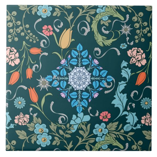 Flowers, art nouveau, William Morris style Tegeltje (Voorkant)