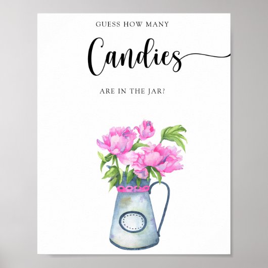 Flowers baby shower Raad eens hoeveel snoepjes Poster (Voorkant)