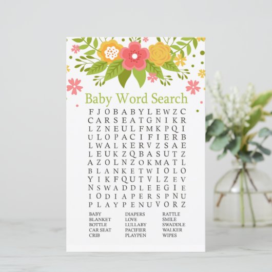 Flowers Baby shower Word Search Game (Staand voorkant)