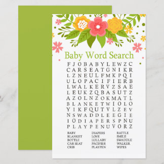 Flowers Baby shower Word Search Game