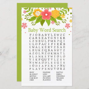 Flowers Baby shower Word Search Game