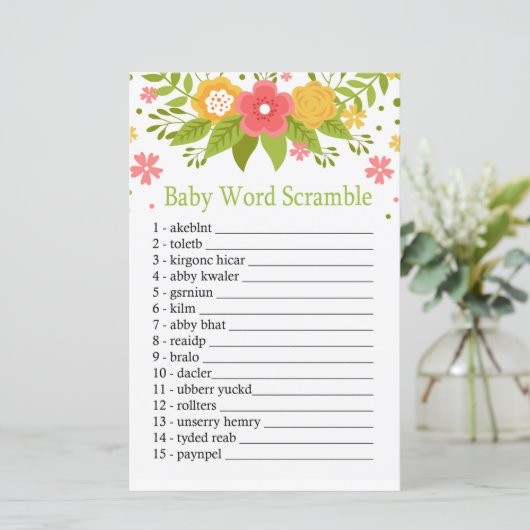 Flowers Baby word scramble game (Staand voorkant)