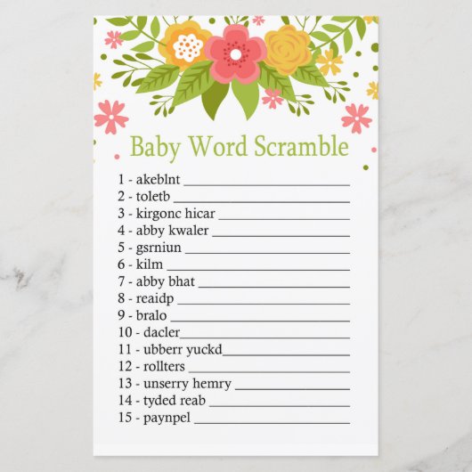 Flowers Baby word scramble game (Voorkant)