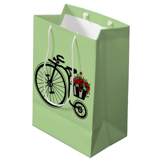 Flowers Bike Gift Bag - Uw kleuren - Tekst Medium Cadeauzakje (Achterkant Gekanteld)