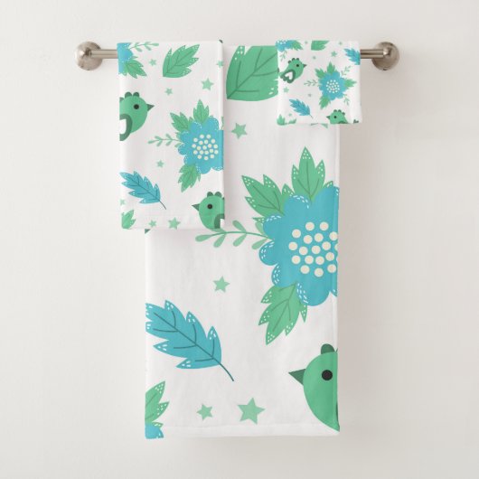 Flowers Birds Pattern Bad Handdoek (Insitu)