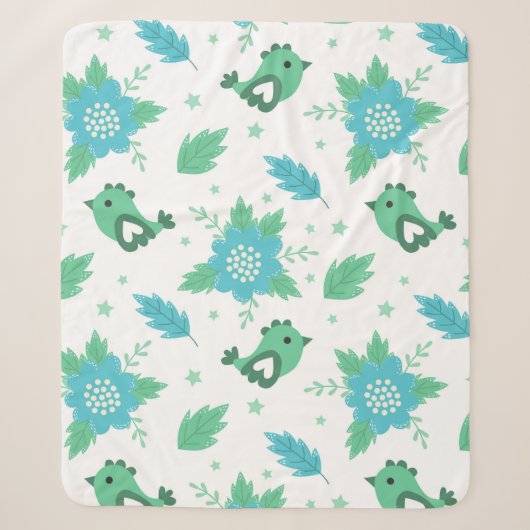 Flowers Birds Pattern Sherpa Deken (Voorkant)