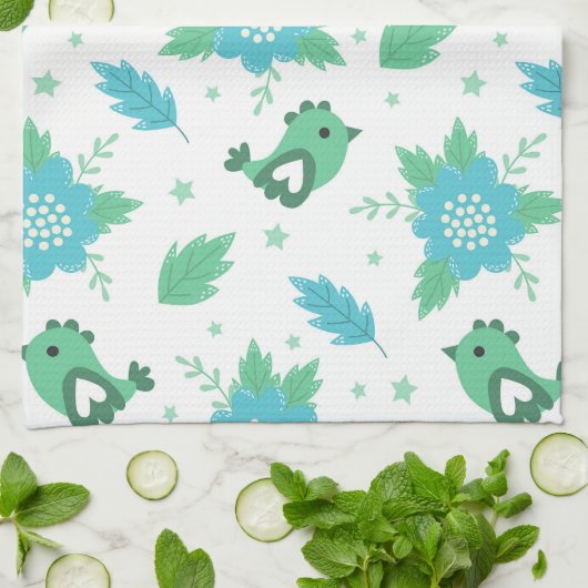 Flowers Birds Pattern Theedoek (Gevouwen)