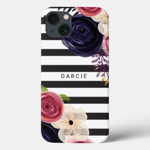 Flowers Black White Striped Personated Case-Mate iPhone Case