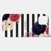 Flowers Black White Striped Personated Case-Mate iPhone Case (Achterkant (horizontaal))