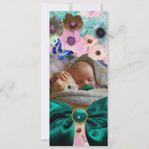 FLOWERS, BLAUWE BUTTERFLES BABY SHOWER FOTO-TEMPLA KAART