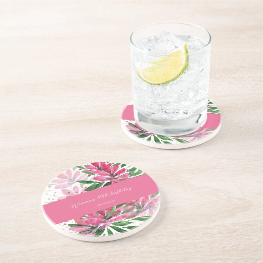 Flowers Bloom Original Art Waterverf Monogramed Zandsteen Onderzetter (Zijkant)