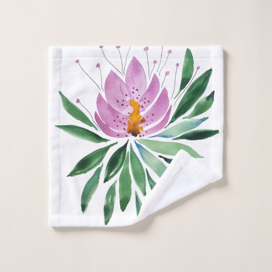 Flowers Bloom Violet Lotus Waterverf Art Bad Handdoek (Wasdoekje)