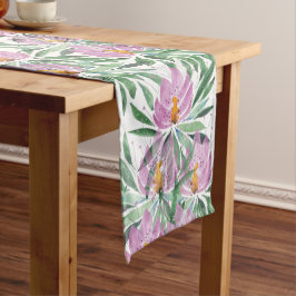 Flowers Bloom Violet Lotus Waterverf Art Lange Tafelloper