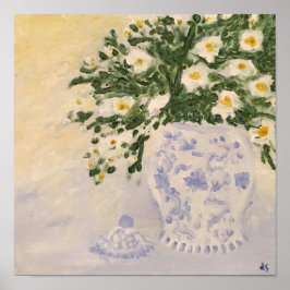 Flowers Blue & White Ginger Jar Art Print Canvas