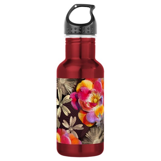 Flowers Boho Floral Bold Pattern - Gold Pink Rose Waterfles (Voorkant)